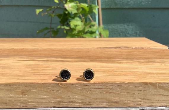 Raw Stone Gold Vermeil Studs, Black Tourmaline Earrings, Present For Mum Or Wife