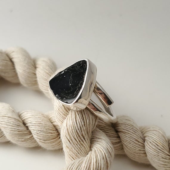 Black Tourmaline Ring, 950 Sterling Silver, Adjustable Ring, Handmade, Unisex Ring, Tourmaline Ring, Gift.