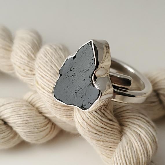 Black Tourmaline Ring, 950 Sterling Silver, Handmade, Adjustable Ring, Unisex Ring, Tourmaline Ring, Gift.