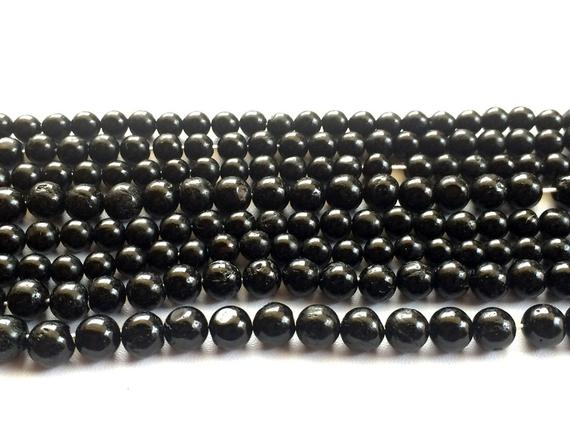 6.5mm Black Tourmaline Beads, Black Tourmaline Plain Rondelles, Smooth Black Round Balls, Black Tourmaline For Jewelry - 13 Inch Strand