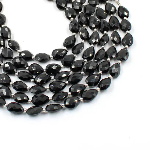 Black Tourmaline Pear T Drilled Faceted Gemstone Beads, 8x10-8x12mm Beads 7"strand, Natural Tourmaline Teardrop Briolette Beads