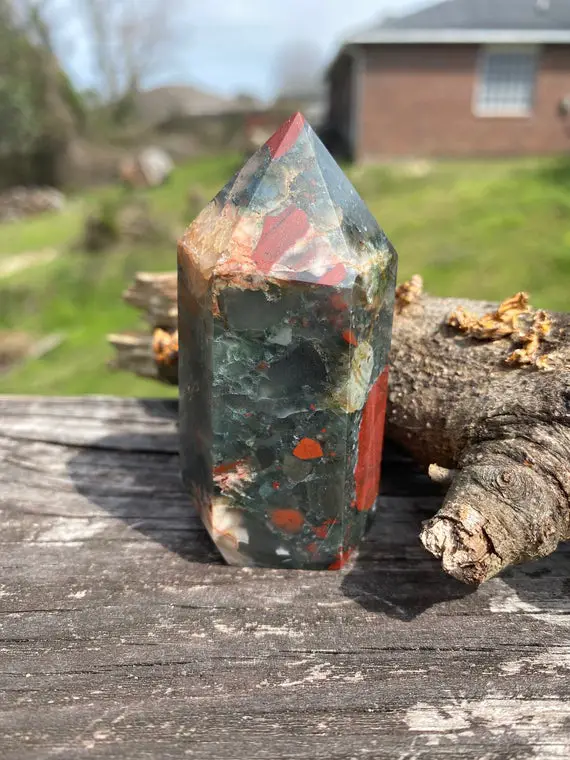 Bloodstone Point - Crystal Generator - Reiki Charged  - Chunky Gemstone Tower - Enhance Intuition - Ground Negative Energy 1