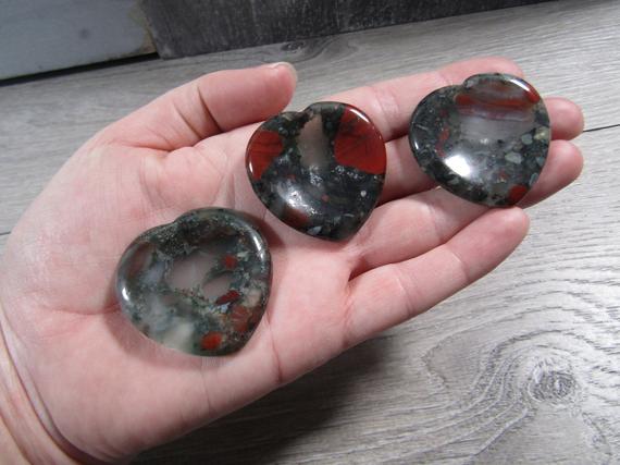 African Bloodstone Heart Worry Stone E8