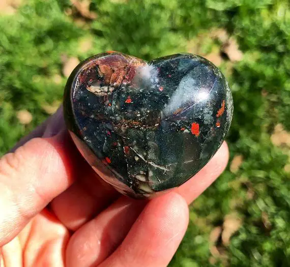 Bloodstone Heart (1.25"-1.75") Bloodstone Crystal Heart Hand Polished Bloodstone - Healing Crystals And Stones - Stone Heart - Crystal Heart