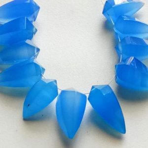 Shop Blue Chalcedony Beads! 10x19mm – 11x25mm Blue Chalcedony Faceted Horn Beads, Blue Chalcedony Fancy Horn Beads, Loose Blue Chalcedony (4Pcs To 8Pcs Options) – PNT46 | Natural genuine faceted Blue Chalcedony beads for beading and jewelry making.  #jewelry #beads #beadedjewelry #diyjewelry #jewelrymaking #beadstore #beading #affiliate #ad