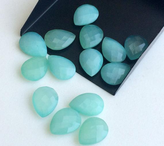 13x18mm Aqua Blue Chalcedony Faceted Pear, Double Side Faceted Blue Chalcedony, 7 Pieces Loose Aqua Pear For Jewelry  - Ks3164
