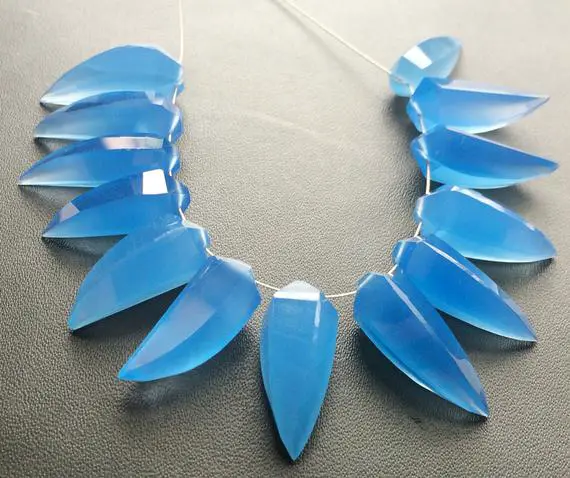 19-22mm Blue Chalcedony Horn Beads, Blue Horn For Earrings,  Blue Chalcedony Faceted Horn Beads For Jewelry (5pcs To 10pcs Options) - Ks126