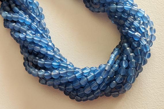 4mm Blue Chalcedony Faceted Coin Beads, 13 Inches Chalcedony Round Coin Beads, Chalcedony For Necklace (1 Strand To 5 Strand Options)- Aag67