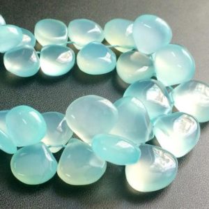 Shop Briolette Beads! 7.5-8mm Aqua Chalcedony Plain Heart Beads, Aqua Chalcedony Briolette Beads, Light Blue Chalcedony For Necklace (3.5IN To 7IN Options) | Natural genuine other-shape Gemstone beads for beading and jewelry making.  #jewelry #beads #beadedjewelry #diyjewelry #jewelrymaking #beadstore #beading #affiliate #ad