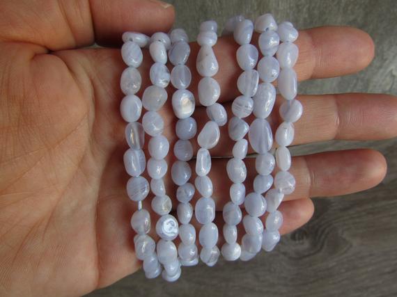 Blue Lace Agate Stretchy String Oval Bracelet G33