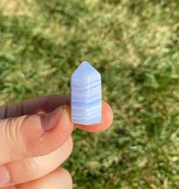 Blue Lace Agate Stone Point (~1") Mini - Blue Lace Agate Crystal Point - Polished Blue Lace Agate Stone Tower - Tiny Blue Lace Agate Tower