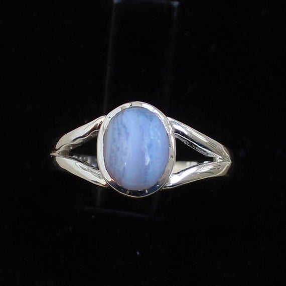 Blue Lace Agate Sterling Silver Rings, Gift For Her, Natural Blue Agate Gemstone, Anniversary Gift, Stack Rings, Midi Rings, Christmas Gifts