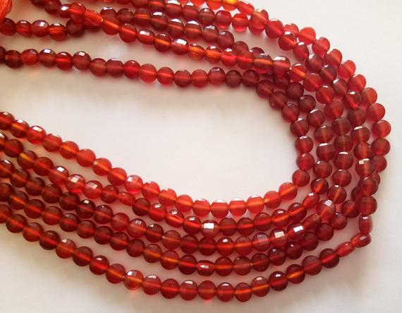4mm Carnelian Faceted Coin Beads, 13 Inches Natural Carnelian Round Coin Beads, Carnelian For Necklace (1 Strand To 5 Strand Options)- Aag65