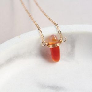 Real Carnelian Necklace Gold Pendant, Dainty Gemstone Necklace, Orange Drop Pendant Necklace, Carnelian Bead Necklace, Wire Wrapped Necklace | Natural genuine Carnelian pendants. Buy crystal jewelry, handmade handcrafted artisan jewelry for women.  Unique handmade gift ideas. #jewelry #beadedpendants #beadedjewelry #gift #shopping #handmadejewelry #fashion #style #product #pendants #affiliate #ad