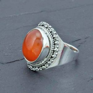 Shop Carnelian Rings! Attractive Sterling Silver CARNELIAN Ring, Silver Ring, Gift For Her, Unique Gift Ring, Designer Ring, Gemstone Ring, Handmade Ring, | Natural genuine Carnelian rings, simple unique handcrafted gemstone rings. #rings #jewelry #shopping #gift #handmade #fashion #style #affiliate #ad