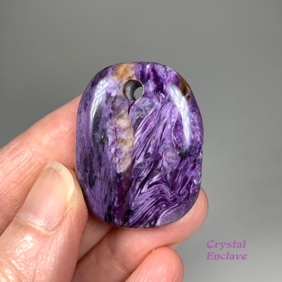 1.5" Charoite Pendant - Flat - Top Drilled -tumbled - Free Form - Natural - Healing Crystal- Meditation Stone- Jewelry Gift- From Russia 21g