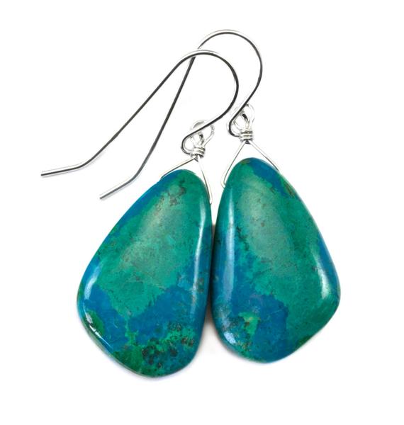 Chrysocolla Earrings Long Aaa Teardrops 14k Solid Gold Or Filled Or Sterling Silver Smooth Green And Blue Natural  Simple Daily Wear Drops