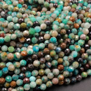 Shop Chrysocolla Beads! Natural Green Blue Brown Chrysocolla 2mm 4mm Faceted Round Beads Micro Laser Diamond Cut Gemstone 15.5" Strand | Natural genuine beads Chrysocolla beads for beading and jewelry making.  #jewelry #beads #beadedjewelry #diyjewelry #jewelrymaking #beadstore #beading #affiliate #ad