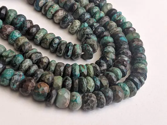 6-7mm Chrysocolla Faceted Rondelle Beads, Faceted Chrysocolla Beads, Chrysocolla For Necklace (5in To 10in Options) - Pdg183