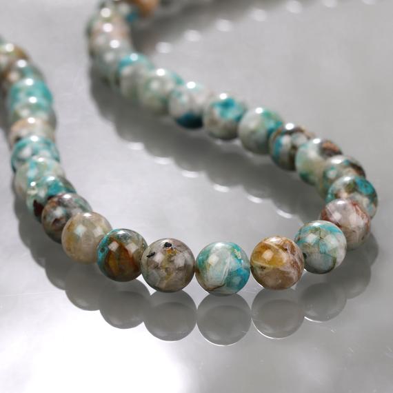 Chrysocolla Beads Necklace, 8mm Chrysocolla Gemstone Necklace, 925 Sterling Silver Beaded Chrysocolla Stone Handmade Jewelry Necklace Gift