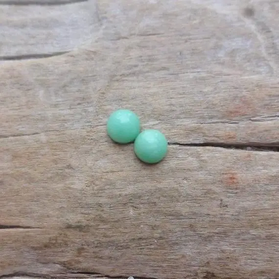 Pair Chrysoprase Small Round Cabochons 5x3mm Matched Pairs For Earrings