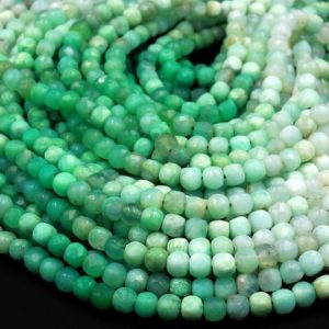 Natural Australian Green Chrysoprase Faceted 4mm Cube Square Dice Beads Gemstone 15.5" Strand | Natural genuine faceted Chrysoprase beads for beading and jewelry making.  #jewelry #beads #beadedjewelry #diyjewelry #jewelrymaking #beadstore #beading #affiliate #ad