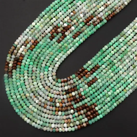 Natural Multicolor Chrysoprase Faceted 3mm Rondelle Beads Diamond Cut Brown Green Gemstone Beads 15.5" Strand