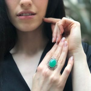 Shop Chrysoprase Rings! Chrysoprase Ring, Natural Chrysoprase, Artisan Ring, May Birthstone, Green Artistic Ring, Statement Ring, Large Ring, Solid Silver Ring | Natural genuine Chrysoprase rings, simple unique handcrafted gemstone rings. #rings #jewelry #shopping #gift #handmade #fashion #style #affiliate #ad