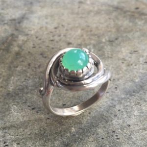 Shop Chrysoprase Rings! Chrysoprase Ring, Natural Chrysoprase, Australian Chrysoprase, Vintage Ring, May Birthstone, Real Chrysoprase, Vintage Design, Solid Silver | Natural genuine Chrysoprase rings, simple unique handcrafted gemstone rings. #rings #jewelry #shopping #gift #handmade #fashion #style #affiliate #ad