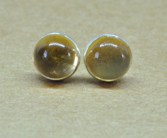 Citrine Earrings, Sterling Silver Natural Round Citrine Jewelry Studs. 6mm November Birthstone Artisan Jewelry Handmade In The Uk.