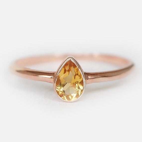 14k Gold Pear Citrine Ring, Citrine Ring, Engagement Ring, Pear Bezel Ring, 14k Pear Ring, Dainty Ring, Solid Gold, Bezel Ring, Pear Citrine