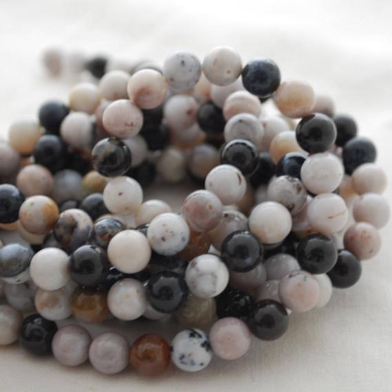 Natural Dendritic Agate (black, White) Semi-precious Gemstone Round Beads - 4mm, 6mm, 8mm, 10mm Sizes - 15" Strand