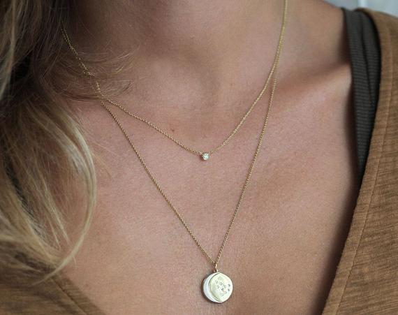 Delicate Solitaire Diamond Necklace, Simple Everyday Rose Gold Jewelry, Dainty Wedding Yellow Gold Necklace, Solid Gold Bridal Necklace