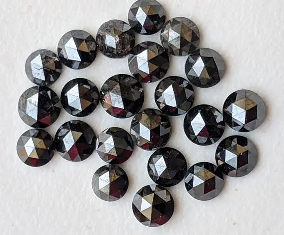 Conflict Free Black Rose Cut Diamond Cabochons, 3.4-3.8mm Natural Round Flat Back Rose-cut Diamonds For Jewelry Making (2pcs To 5pcs)-ppd807