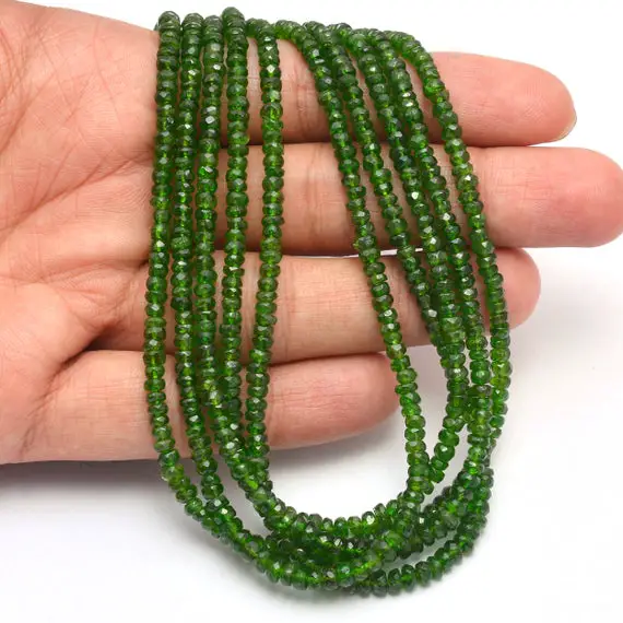 Aaa+ Chrome Diopside Gemstone 3mm-4mm Faceted Rondelle Beads | Natural Chrome Diopside Semi Precious Gemstone Loose Beads | 16inch Strand