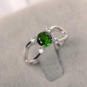 diopside ring brilliant cut green gemstone ring white gold ring engagement ring | Natural genuine Gemstone rings, simple unique alternative gemstone engagement rings. #rings #jewelry #bridal #wedding #jewelryaccessories #engagementrings #weddingideas #affiliate #ad