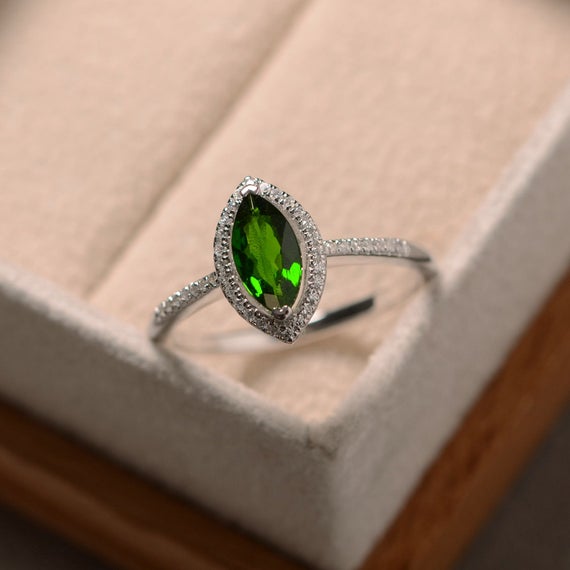 Diopside Ring, Green Gemstone, Silver, Chrome Diopside Ring