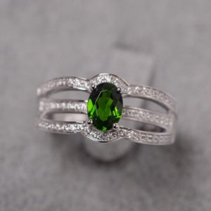 Shop Diopside Rings! Green diopside ring oval cut white gold anniversary ring for women | Natural genuine Diopside rings, simple unique handcrafted gemstone rings. #rings #jewelry #shopping #gift #handmade #fashion #style #affiliate #ad