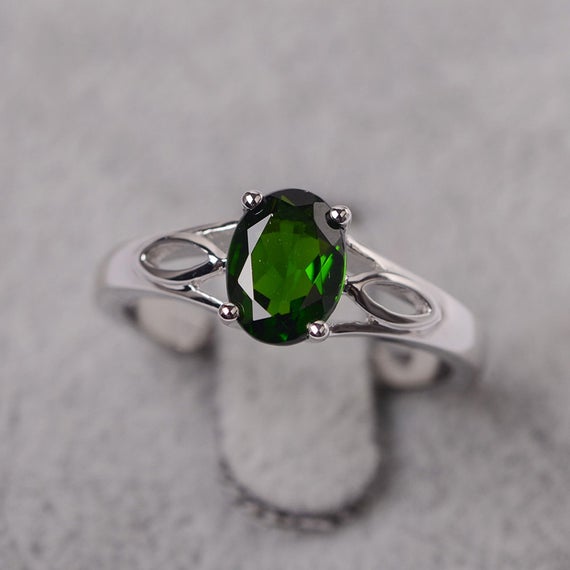 Diopside Ring Sterling Silver Oval Cut Ring For Her Natural Gemstone Ring
