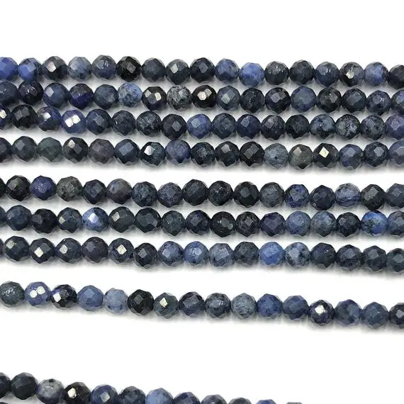 Dumortierite Faceted Bead, Natural Gemstone Beads, Blue Round Stone Beads 2mm 3mm 4mm 15''