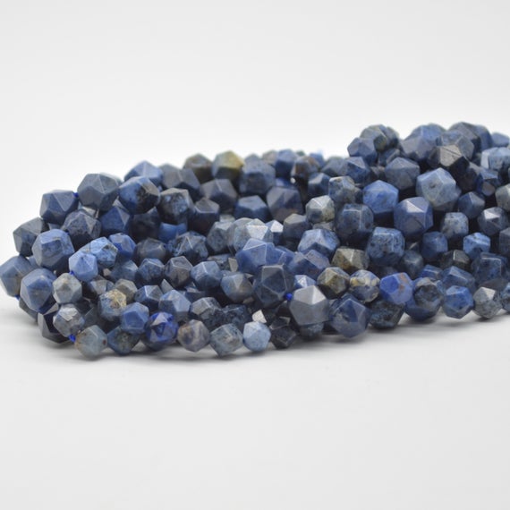 Natural Dumortierite Semi-precious Gemstone Star Cut Faceted Round  Beads - 6mm, 8mm Sizes - 15" Strand