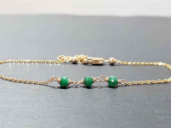 Genuine Emerald Anklet, May Birthstone / Handmade Jewelry / Emerald Ankle Bracelet, Dainty Anklet, Gold Chain Anklet, Stacked Anklet, Boho
