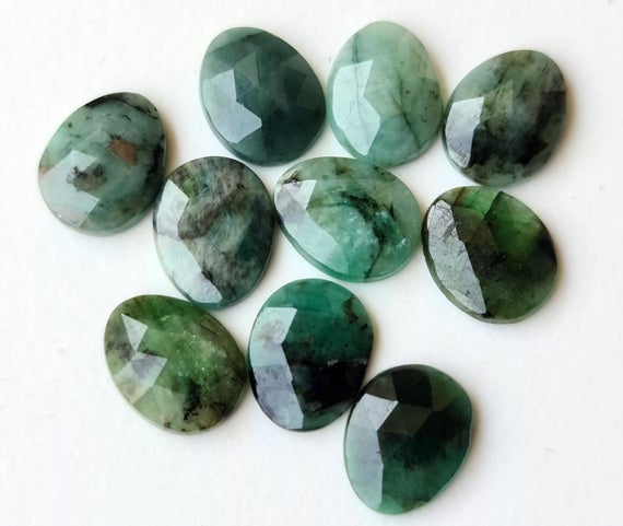 12-13mm Emerald Rose Cut Cabochons, Natural Emerald Free Form Shape Flat Back Cabochons For Jewelry, Loose Emerald Stone, 5 Pcs - Pdg312