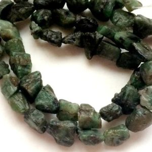 7-13mm Emerald Rough Beads, Drilled Emerald Raw Stones, Rough Emerald Gemstones, Loose Raw Emerald For Jewelry (4.5IN To 18IN Options) | Natural genuine chip Gemstone beads for beading and jewelry making.  #jewelry #beads #beadedjewelry #diyjewelry #jewelrymaking #beadstore #beading #affiliate #ad