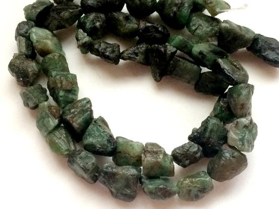 7-13mm Emerald Rough Beads, Drilled Emerald Raw Stones, Rough Emerald Gemstones, Loose Raw Emerald For Jewelry (4.5in To 18in Options)