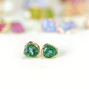 Shop Emerald Earrings! Raw Emerald earrings, Emerald stud earrings, May birthstone earrings, Green stud earrings, Gemstone earrings, Birthday Gift, Boho earrings | Natural genuine Emerald earrings. Buy crystal jewelry, handmade handcrafted artisan jewelry for women.  Unique handmade gift ideas. #jewelry #beadedearrings #beadedjewelry #gift #shopping #handmadejewelry #fashion #style #product #earrings #affiliate #ad