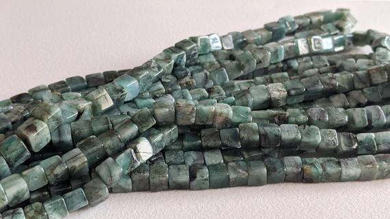 5-6mm Emerald Plain Box Beads, Natural Emerald Cube Beads, Emerald Square Box Beads For Jewelry (8in To 16in Options) - Aag95