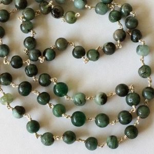 Shop Emerald Round Beads! 5mm Emerald Plain Round Balls Beads in 925 Silver Wire Wrapped Rosary Style Chain Emerald Beaded Chain, By Foot (1Foot To 5Feet Options) | Natural genuine round Emerald beads for beading and jewelry making.  #jewelry #beads #beadedjewelry #diyjewelry #jewelrymaking #beadstore #beading #affiliate #ad
