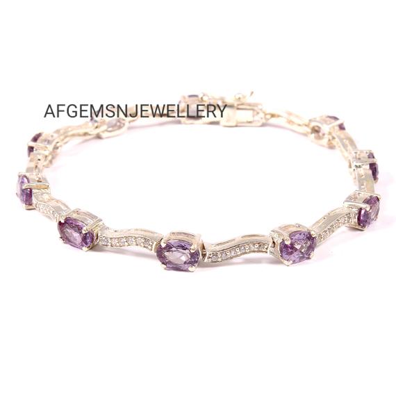 Engagement Bracelet-alexandrite Bracelet-color Changing Gemstone-sterling Silver Bracelet-colors Changing Bracelet-june Birthstone Bracelet