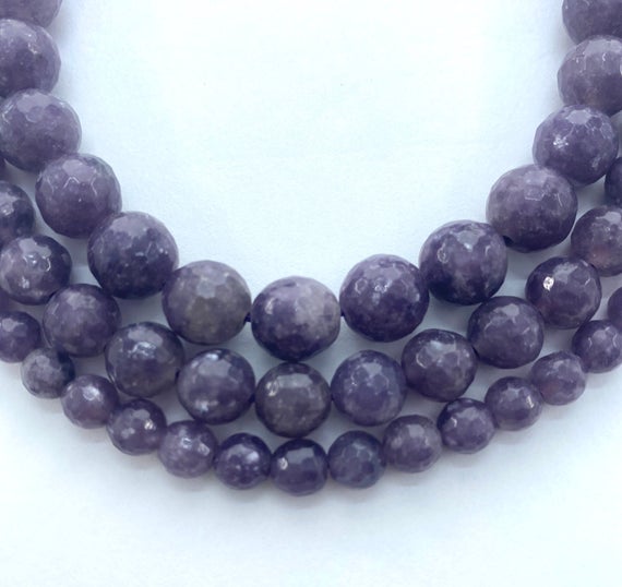 Faceted Lepidolite Gemstone Beads. Full 15" Strand Of Faceted Round Beads, Available 6-10mm.  Form Of Mica.